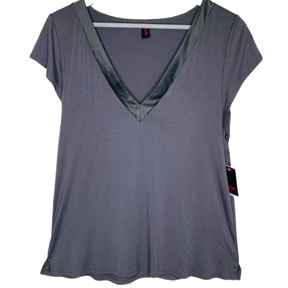 Y2K Maidenform Silky Gray Sleep Shirt Sz M NWT V Neck Short Sleeve Silky Stretch